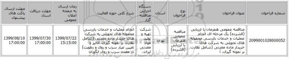 مناقصه عمومی همزمان با ارزیابی (فشرده) یک مرحله ای انجام عملیات و خدمات بازرسی محموله های تحویلی به شرکت های خریدار  ماده  معدنی  (شامل نظارت بر نمونه گیری، آ