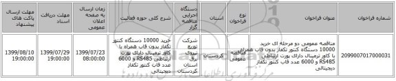 مناقصه عمومی دو مرحله ای خرید 10000 دستگاه کنتور تکفاز بدون قاب همراه با کاور ترمینال دارای پورت ارتباطی RS485 و 6000 عدد قاب کنتور تکفاز دیجیتالی