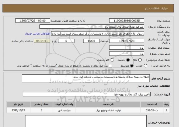 استعلام اصلاح و بهینه سازی شبکه و تاسیسات روستایی خیابان فجر بیده