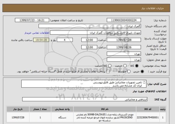 استعلام تامین تجهیزات مخابراتی طبق فایل پیوستی
ایران کد مشابه می باشد
