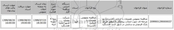 مناقصه عمومی همزمان با ارزیابی (فشرده) دو مرحله ای جهت  انتخاب پیمانکار به منظور اجرای پارک فردوش و ستایش در شهر جدید هشتگرد 