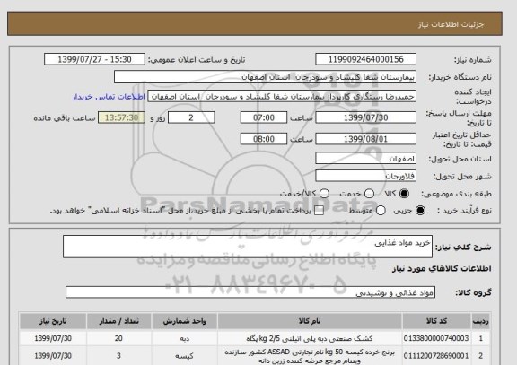 استعلام خرید مواد غذایی