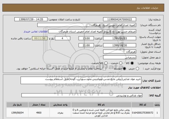 استعلام خرید مواد غذایی(روغن مایع،عدس،لوبیاچیتی،نخود،سویا،رب گوجه)طبق استعلام پیوست