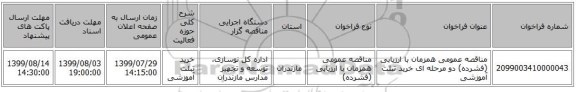 مناقصه عمومی همزمان با ارزیابی (فشرده) دو مرحله ای خرید تبلت آموزشی