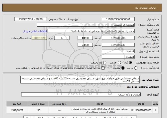 استعلام صندلی همایشی طبق فایلهای پیوستی، صندلی همابشی دسته مشترک 60عدد و صندلی همابشی دسته مستقل 55عدد