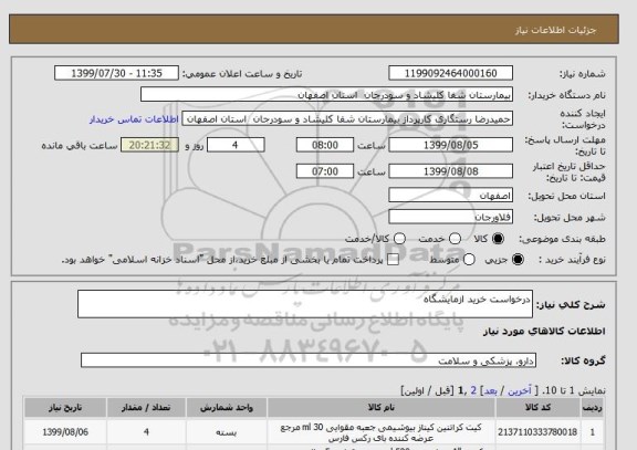 استعلام درخواست خرید ازمایشگاه 