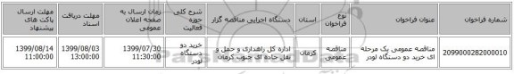 مناقصه عمومی یک مرحله ای خرید دو دستگاه لودر