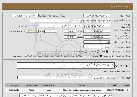 استعلام بیسکوئیت نان روغنی 35 گرمی