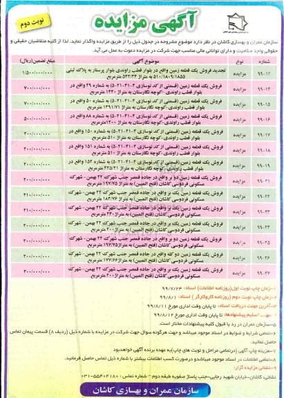 مزایده مزایده فروش یک قطعه زمین نوبت دوم