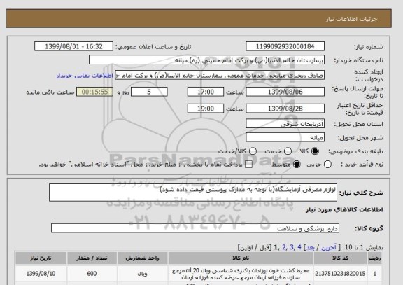 استعلام لوازم مصرفی آزمایشگاه(با توجه به مدارک پیوستی قیمت داده شود)