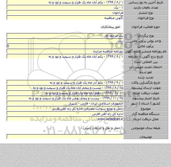 حمل و توزیع سوخت مصرفی اداره کل راه آهن فارس