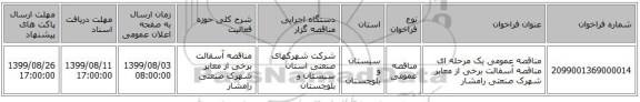 مناقصه عمومی یک مرحله ای مناقصه آسفالت برخی از معابر شهرک صنعتی رامشار