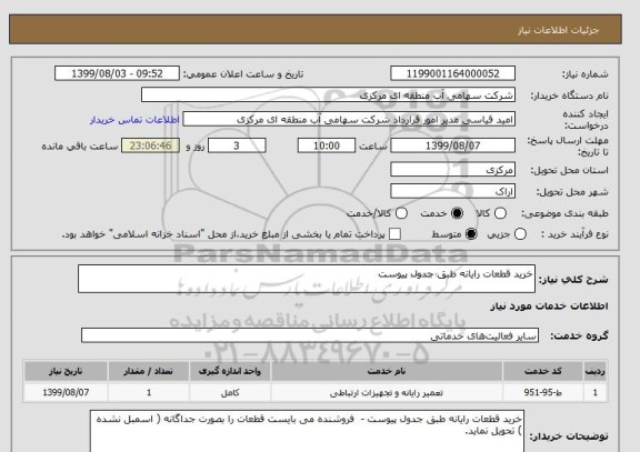 استعلام خرید قطعات رایانه طبق جدول پیوست 