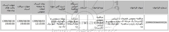 مناقصه عمومی همزمان با ارزیابی (فشرده) یک مرحله ای پروژه سرویس و نگهداری زارچ و شاهدیه - امور برق یک یزد