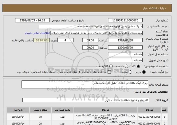 استعلام رم 2 گیگ DDR2 و  DDR3  طبق تایید کارشناس