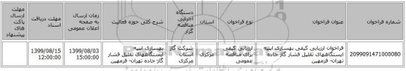 فراخوان ارزیابی کیفی بهسازی ابنیه ایستگاههای تقلیل فشار گاز جاده تهران- فرمهین