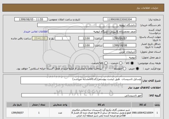 استعلام وسایل تاسیسات  طبق لیست پیوستی(کدکالامشابه میباشد)