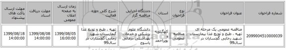 مناقصه عمومی یک مرحله ای تهیه ، طبخ و توزیع غذا بیمارستان شهید رجایی گچساران در سال99 