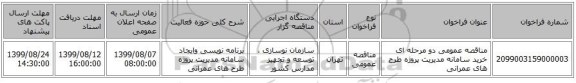 مناقصه عمومی دو مرحله ای خرید سامانه مدیریت پروژه طرح های عمرانی