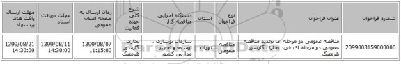 مناقصه عمومی دو مرحله ای تجدید مناقصه عمومی دو مرحله ای خرید بخاری گازسوز هرمتیک 