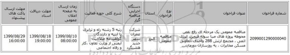 مناقصه عمومی یک مرحله ای رفع نقص محوطه پروژه های صبا سوله قزوین، انرژی اتمی ، مجتمع ارتش 288 واحدی ،تعاونی مسکن مخابرات ، به روزسازان دورمان... 