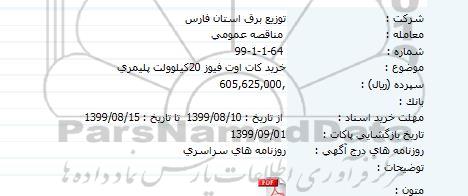 مناقصه خرید کات وات فیوز 20 کیلو وات پلیمری