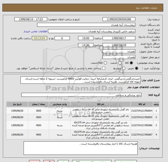 استعلام خریدباندگچی و زیرگچی -ایران کدمشابه است -رعایت قوانین IMED الزامیست -تسویه 2 ماهه است-ارسال نمونه کالا الزامیست .هزینه ارسال بافروشنده است .