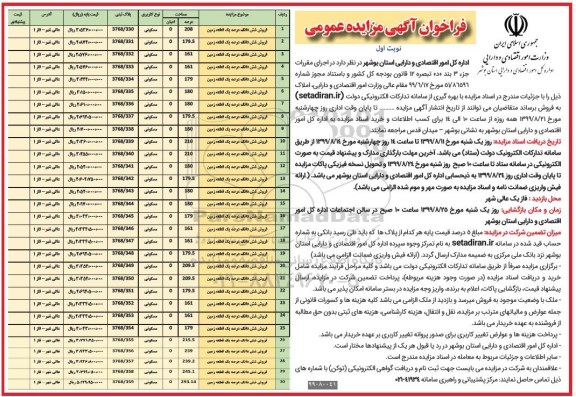 مزایده مزایده فروش ششدانگ عرصه یک قطعه زمین نوبت اول 