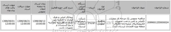 مناقصه عمومی یک مرحله ای عملیات تکمیلی و تامین و نصب تجهیزات الکترومکانیکال تصفیه‌خانه فاضلاب منطقه ویژه اقتصادی لرستان (ازنا) 