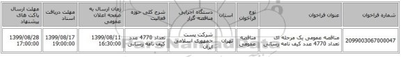 مناقصه عمومی یک مرحله ای تعداد 4770 عدد کیف نامه رسانی 