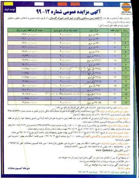 مزایده ،مزایده فروش 17 قطعه زمین مسکونی نوبت دوم 