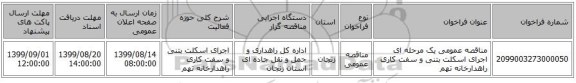 مناقصه عمومی یک مرحله ای اجرای اسکلت بتنی و سفت کاری راهدارخانه تهم 