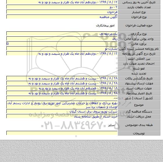 بهره برداری و اتفاقات و خدمات مشترکین امور توزیع برق رودبار و ادارات رستم آباد، لوشان و شعبات بره سر