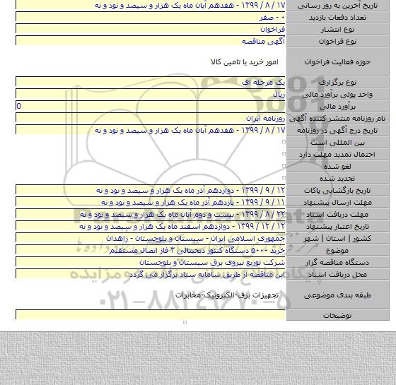 خرید ۵۰۰۰ دستگاه کنتور دیجیتالی ۳ فاز اتصال مستقیم