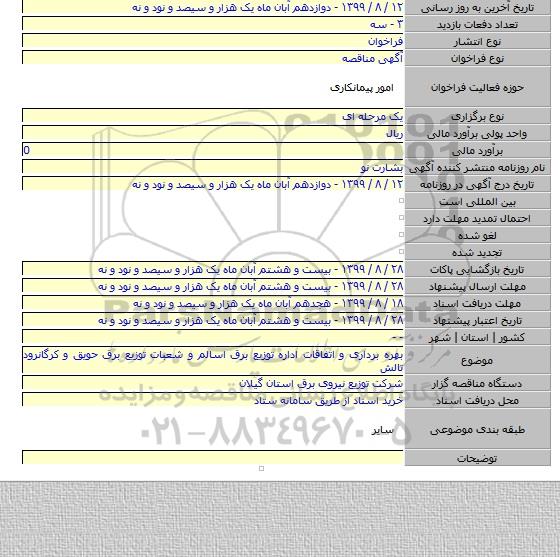 بهره برداری و اتفاقات اداره توزیع برق اسالم و شعبات توزیع برق حویق و کرگانرود تالش