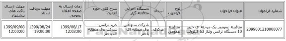 مناقصه عمومی یک مرحله ای خرید 10 دستگاه ترانس ولتاژ 63 کیلوولت 