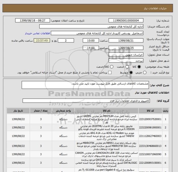 استعلام مشخصات کالاهای ارسالی طبق فایل پیوست مورد تایید می باشد.