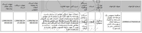 مناقصه عمومی یک مرحله ای تکمیل، بازسازی و آبگیری سردهنه های شهرستان تالش (باباعلی دغن و بلندجوب)