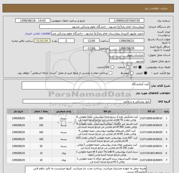 استعلام کیت آزمایشگاه