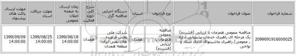 مناقصه عمومی همزمان با ارزیابی (فشرده) یک مرحله ای راهبری خدمات پشتبانی اداری , عمومی/ راهبری ماشینهای اداری ستاد و نواحی