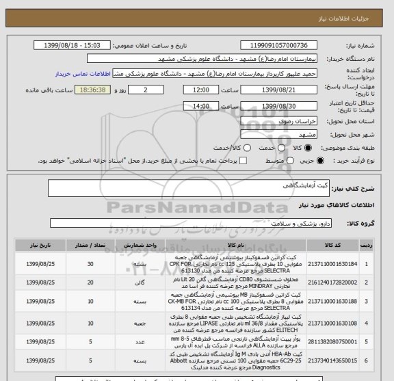 استعلام کیت آزمایشگاهی