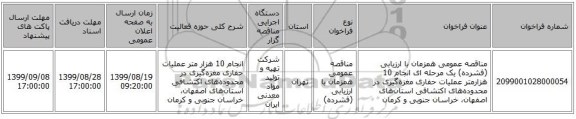 مناقصه عمومی همزمان با ارزیابی (فشرده) یک مرحله ای انجام 10 هزارمتر عملیات حفاری مغزه‌گیری در محدوده‌های اکتشافی استان‌های اصفهان، خراسان جنوبی و کرمان