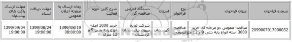 مناقصه عمومی دو مرحله ای خرید 3000 اصله انواع پایه بتنی 9 و 12 متری