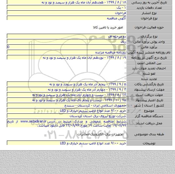 خرید ۹۱۰۰ عدد انواع لامپ سدیم خیاری و LED