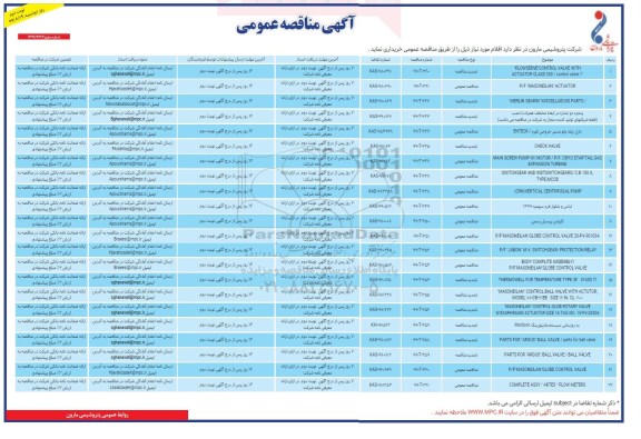 مناقصه،مناقصه FLOWSERVE CONTROL VALVE WITH ACTUATOR CLASS- نوبت دوم 