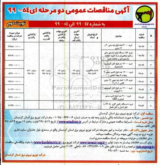 آگهی مناقصات عمومی , مناقصه خرید 3000 اصله انواع پایه بتنی 9 و 12 متری... نوبت ذوم