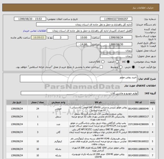 استعلام خرید روغن موتور