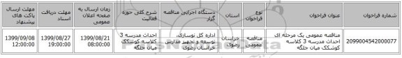 مناقصه عمومی یک مرحله ای احداث مدرسه 3 کلاسه کوشکک میان جلگه 