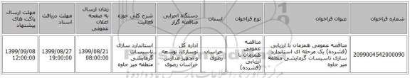 مناقصه عمومی همزمان با ارزیابی (فشرده) یک مرحله ای استاندارد سازی تاسیسات گرمایشی  منطقه  میر جاوه