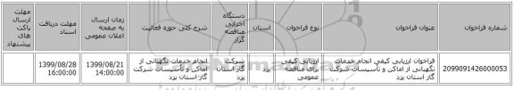 فراخوان ارزیابی کیفی انجام خدمات نگهبانی از اماکن و تأسیسات شرکت گاز استان یزد